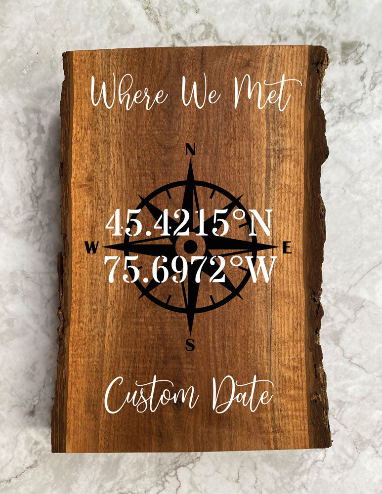 Coordinates 'Where We Met' Custom Wood Art