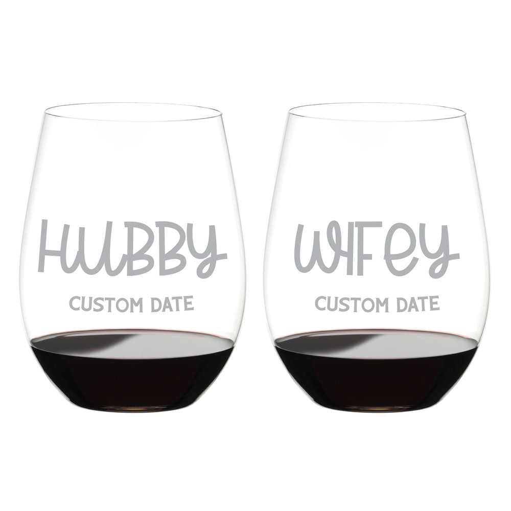 Hubby & Wifey Custom Riedel Wine Glass Set