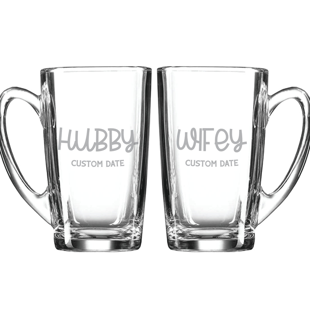 Hubby & Wifey Custom Glass Coffee Mug Set