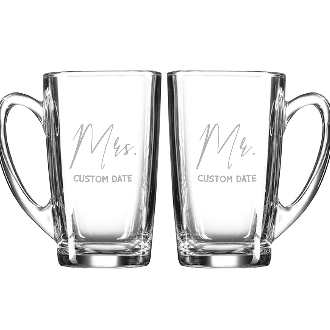 Mr. & Mrs. Custom Glass Coffee Mug Set