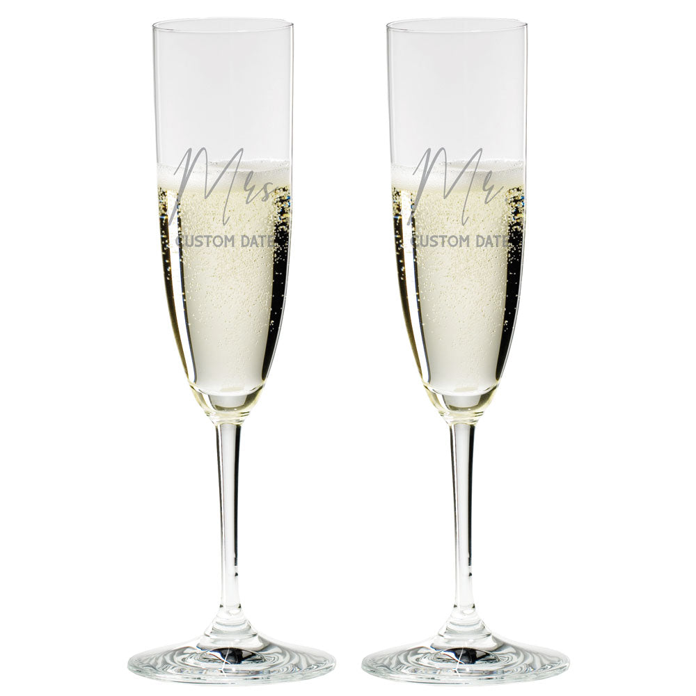 Mr. & Mrs. Custom Riedel Champagne Flutes Set