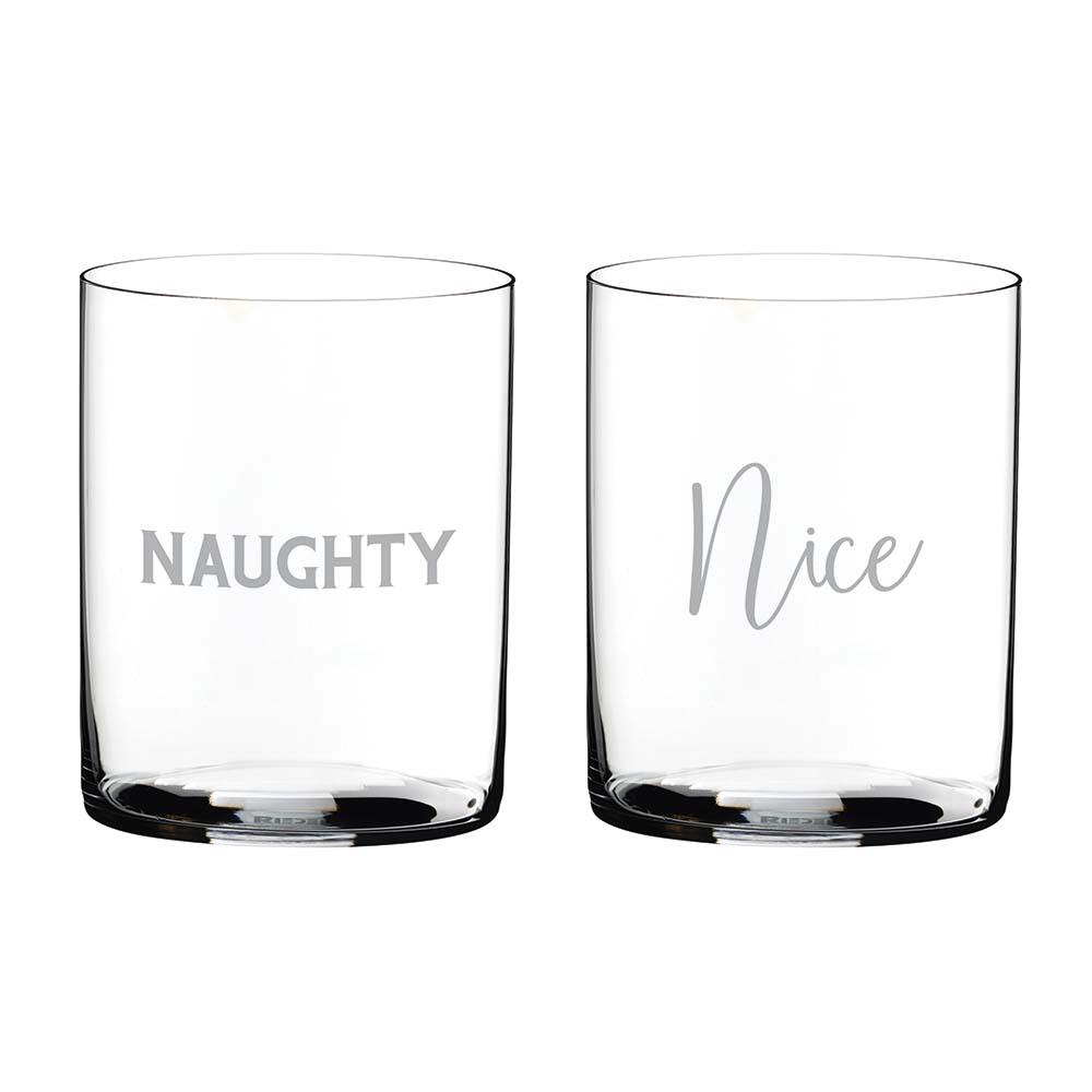 Naughty & Nice Custom Riedel Wine & Whiskey Glass Set