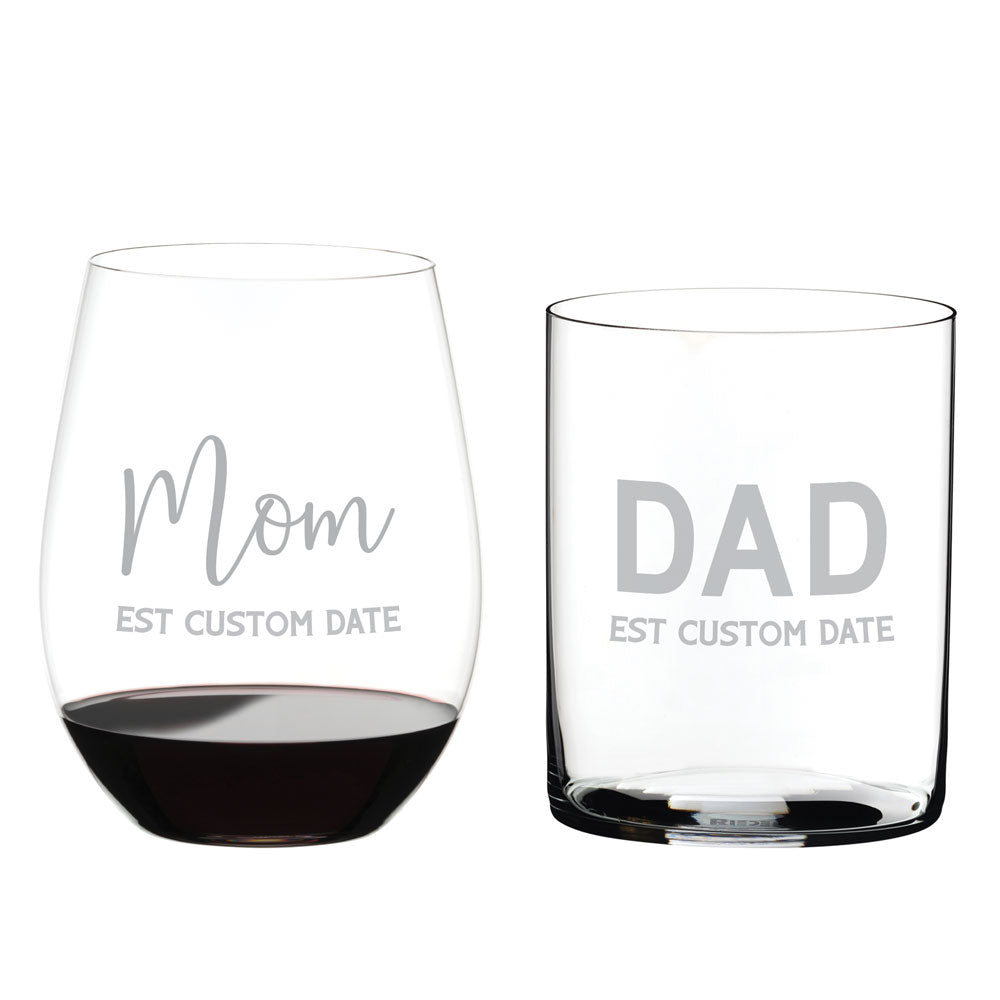 Mom & Dad Custom Riedel Whiskey and Wine Glass Set